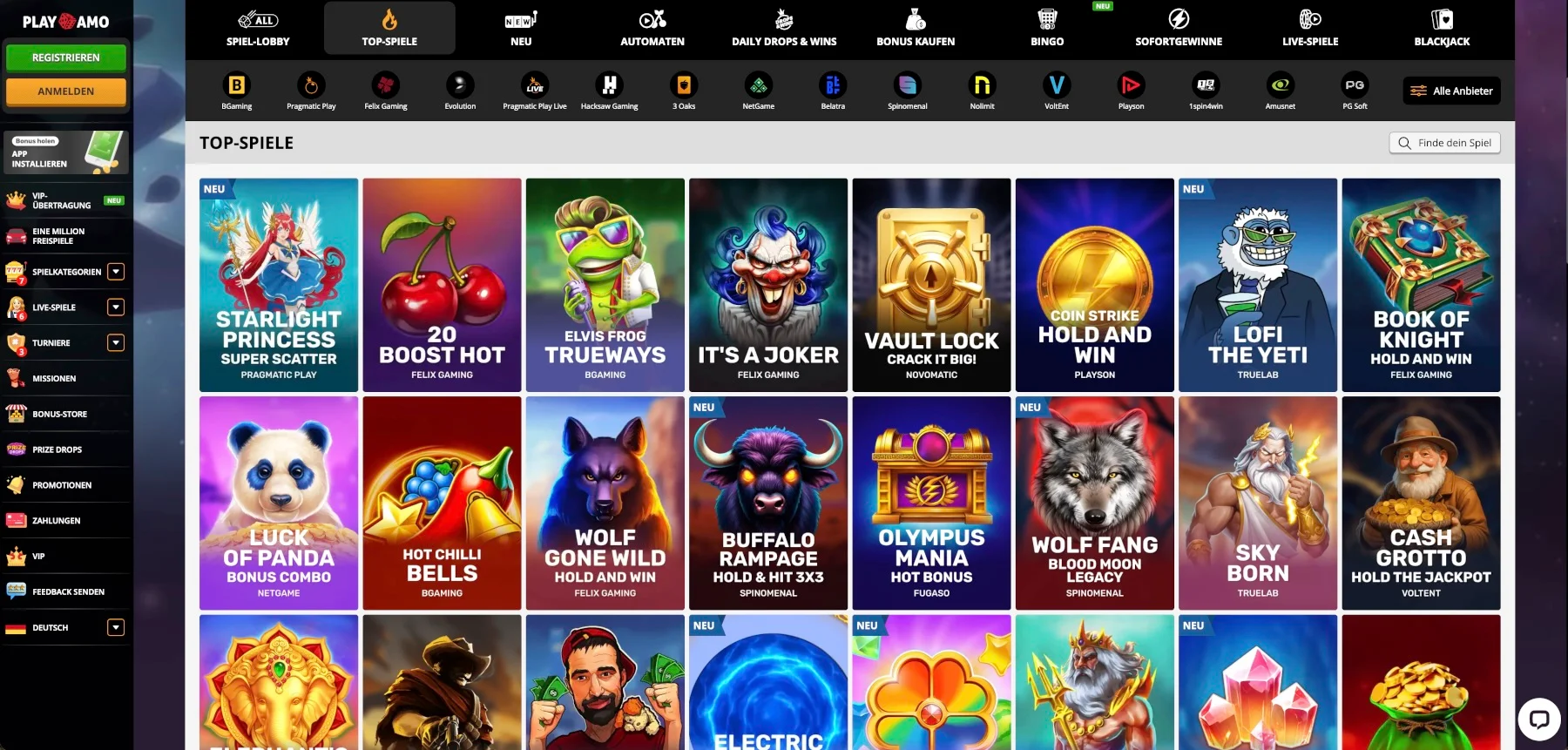 Playamo Casino alle Spiele